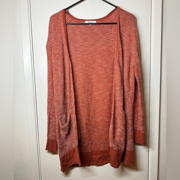 Madewell Summer Rider Striped Open Front Longline Rusty Orange Torch Cardigan XS - Picture 3 of 13